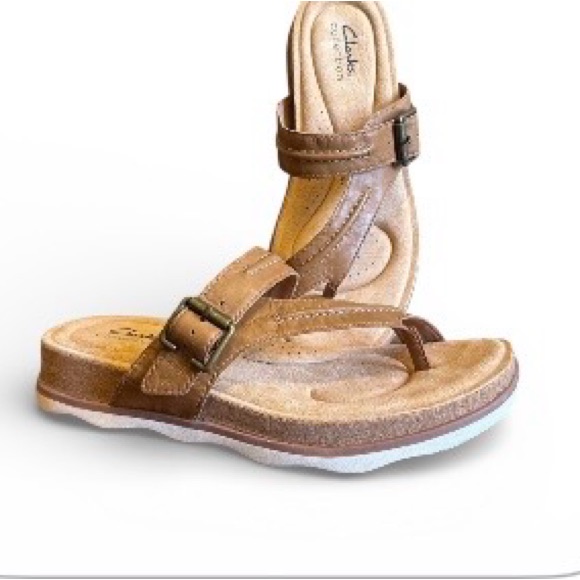 Clarks Brynn Madi Beige Leather Sandals Size 10